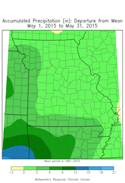 Accumulated Precipitation (in): Departure From Mean, May 1, 2015 - May 31, 2015