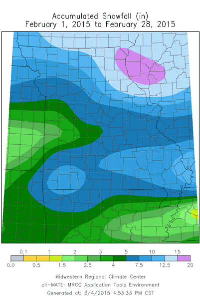 Accumulated Snowfall (in): February 1, 2015 - February 28, 2015