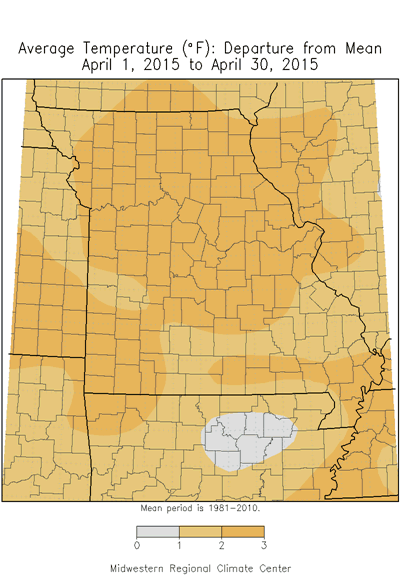 Average Temperature (°F): Departure from Mean April 1, 2015 - April 30, 2015, 2015