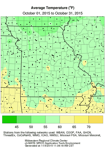 Average Temperature (F) October 1, 2015 to October 31, 2015