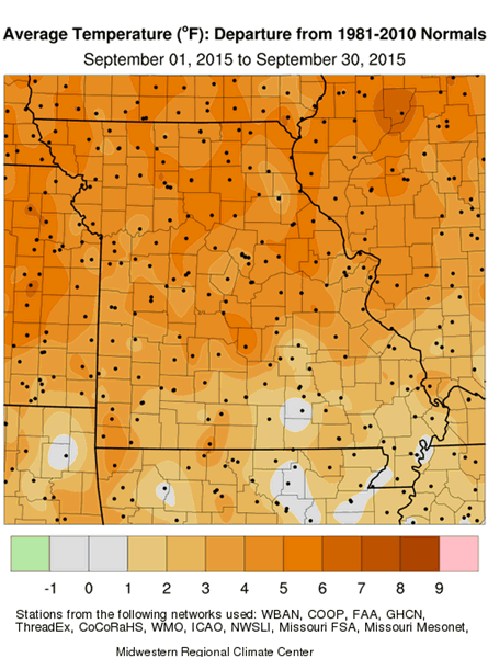 Average Temperature (F): Departure from 1981-2010 Normals September 1, 2015 to September 30, 2015