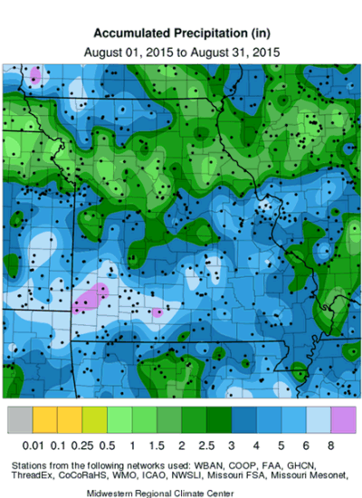 Accumulated Precipitation (in) August 1, 2015 to August 31, 2015
