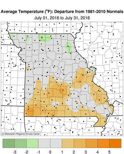 Average Temperature (°F): Departure from 1981-2010 Normals July 01, 2016 to July 31, 2016