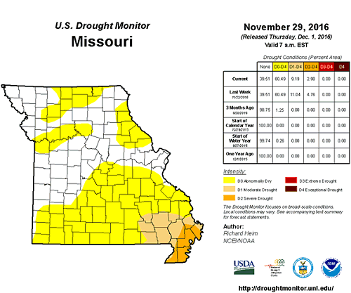U.S. Drought Monitor - Missouri, November 1, 2016