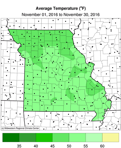 Average Temperature (°F): November 01, 2016 to November 30, 2016