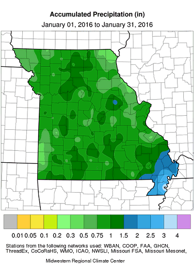 Accumulated Precipitation (in) January 01, 2016 to January 31, 2016