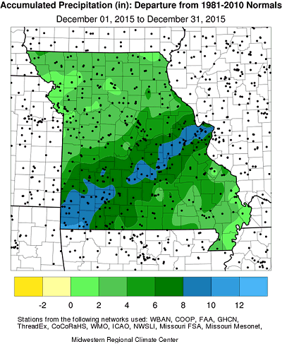 Accumulated Precipitation (in): Departure from 1981-2010 Normals December 1, 2015 to December 31, 2015