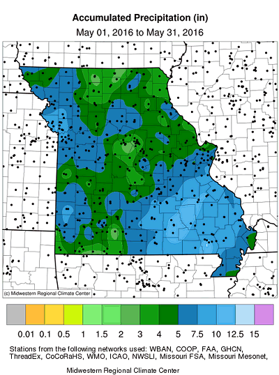 Accumulated Precipitation (in): May 01, 2016 to May 31, 2016