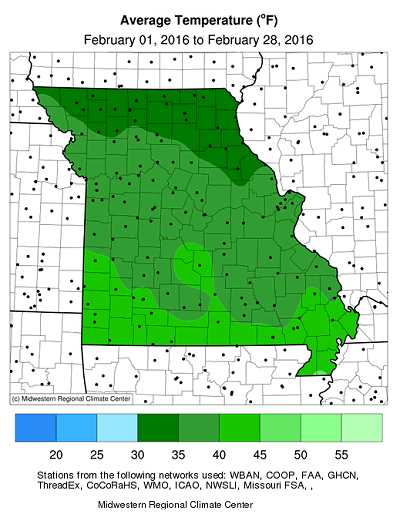 Average Temperature (° F): February 01,2016 - February 28, 2016