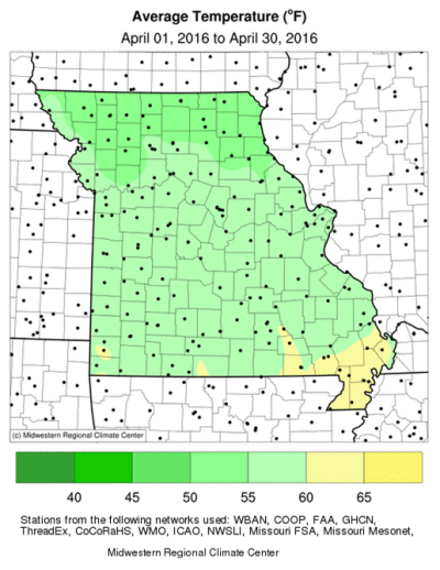 Average Temperature (°F): April 01, 2016 to April 30, 2016