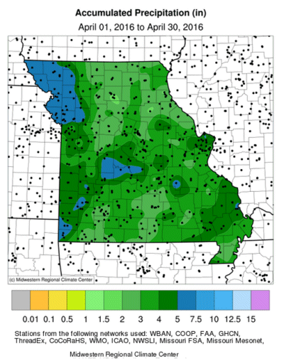 Accumulated Precipitation (in): April 01, 2016 to April 30, 2016