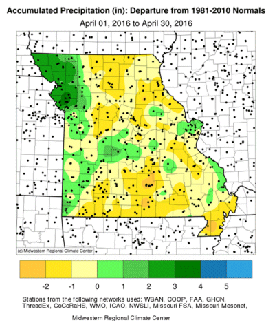 Accumulated Precipitation (in): Departure from 1981-2010 Normals April 01, 2016 to April 30, 2016