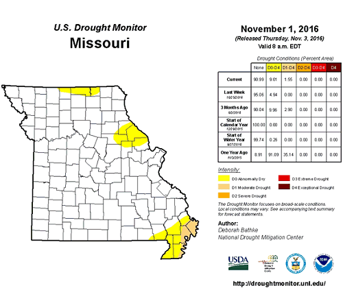 U.S. Drought Monitor - Missouri, November 1, 2016