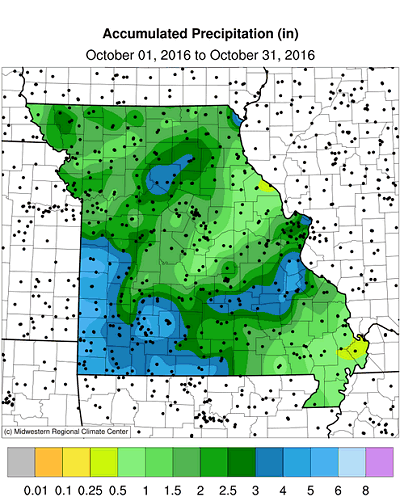 Accumulated Precipitation (in): October 01, 2016 to October 31, 2016