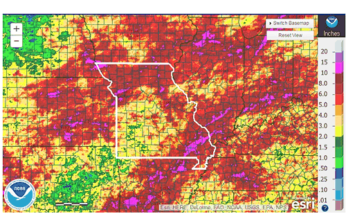 August 2016 Radar Estimated Rainfall (in.)