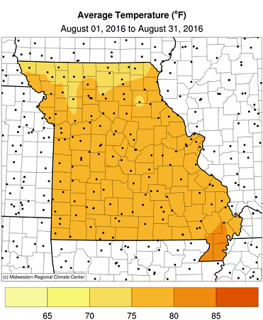 Average Temperature (°F): August 01, 2016 to August 31, 2016