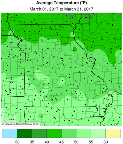 Average Temperature (°F) March 01, 2017 to March 31, 2017