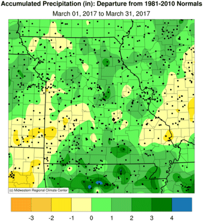 Accumulated Precipitation (in): Departure from 1981-2010 Normals March 01, 2017 to March 31, 2017