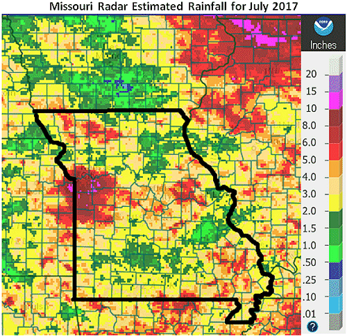 Missouri Radar Estimated Rainfall(in.) for July 2017