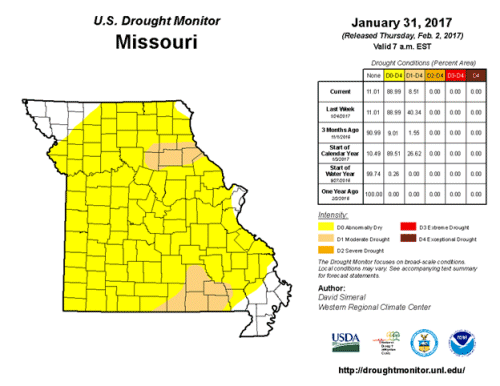 U.S. Drought Monitor - Missouri, January 31, 2017