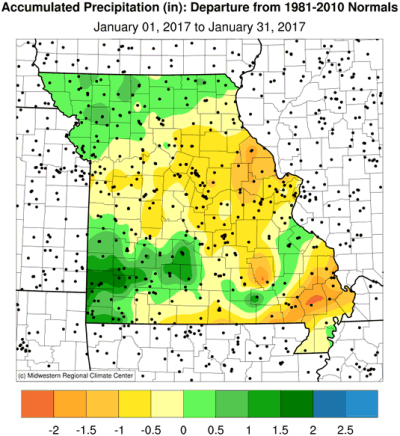 Accumulated Precipitation (in): Departure from 1981-2010 Normals January 01, 2017 to January 31, 2017