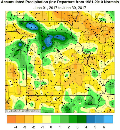 Accumulated Precipitation (in): Departure from 1981-2010 Normals June 01, 2017 to June 30, 2017