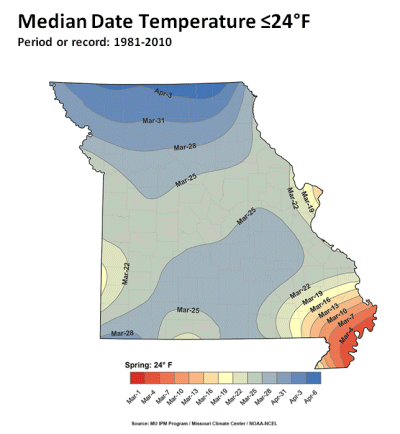 Median Date Temperature ≤24°F Period or record: 1981-2010