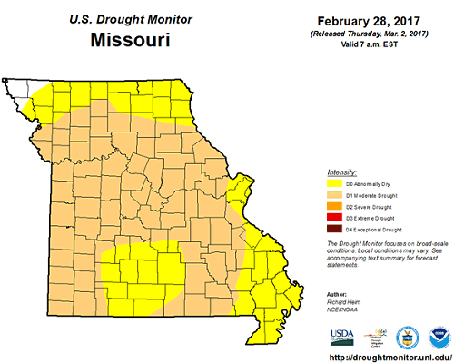 U.S. Drought Monitor - Missouri, February 28, 2017