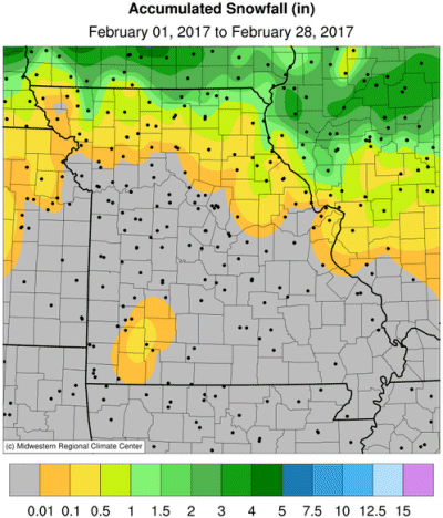 Accumulated Snowfall (in): February 01, 2017 to February 28, 2017