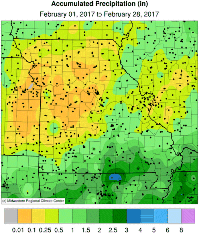 Accumulated Precipitation (in) February 01, 2017 to February 28, 2017