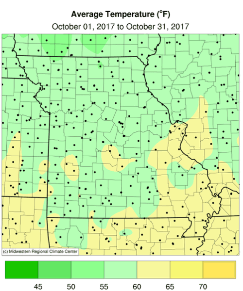 Average Temperature Map, Missouri