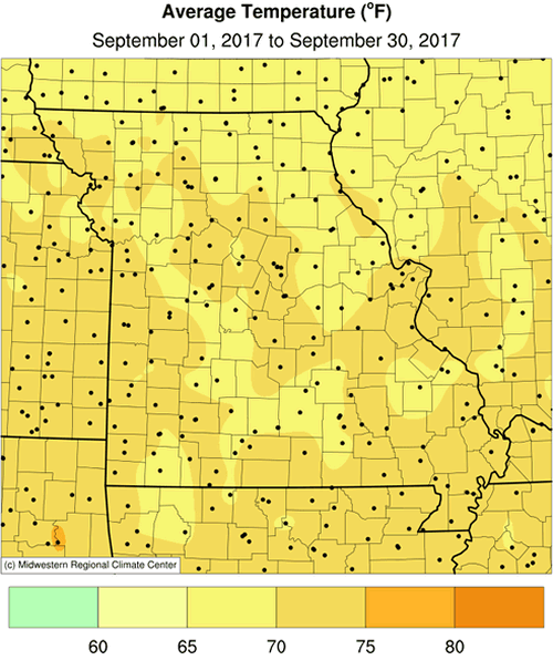 Average Temperature Map, Missouri