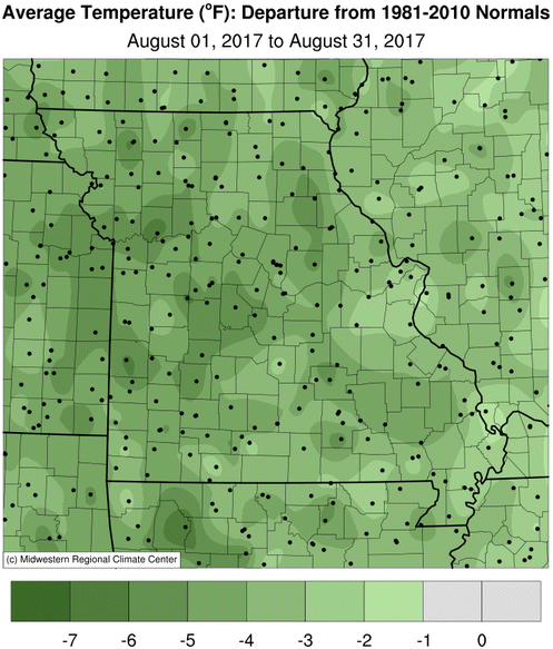 Average Temperature Map Departure, Missouri