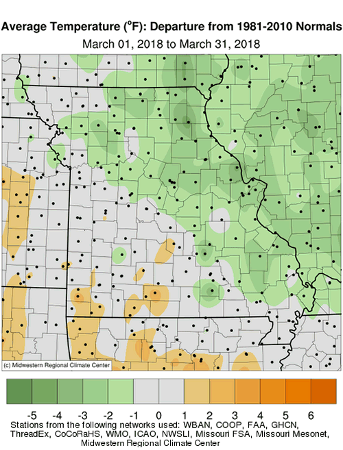 Average Temperature Departure, Missouri
