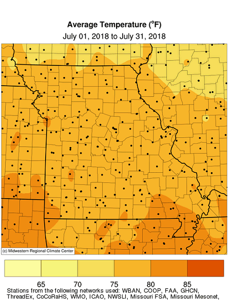 Average Temperature (°F) July 01, 2018 to July 31, 2018