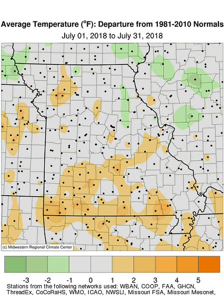 Average Temperature (°F) Departure from 1981-2010 Normals July 01, 2018 to July 31, 2018
