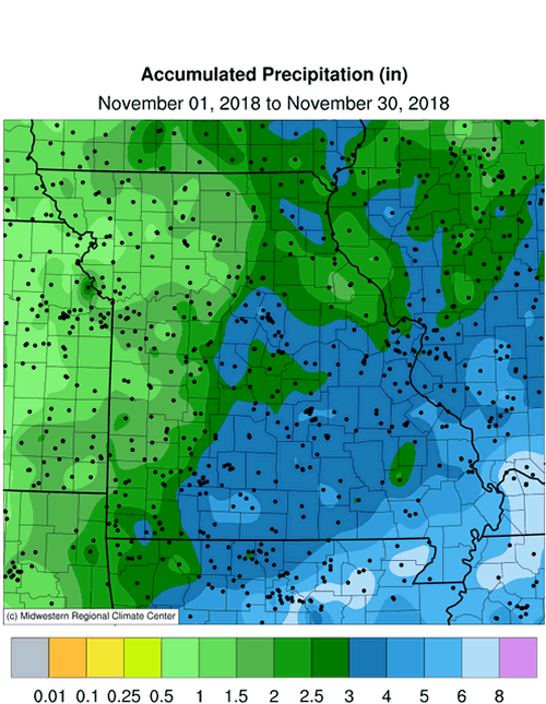 Missouri Accumulated Precipitation: November 1 to November 30, 2018