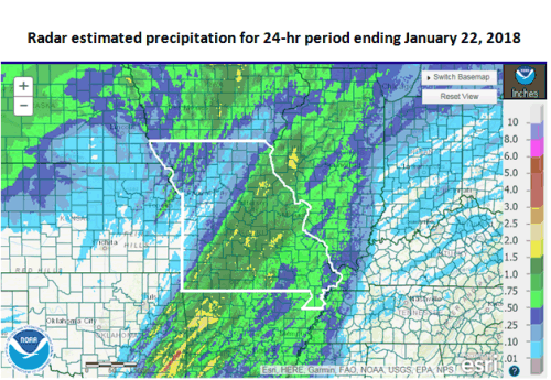 Radar Estimated Precipitation for 24-hr period ending January 22, 2018