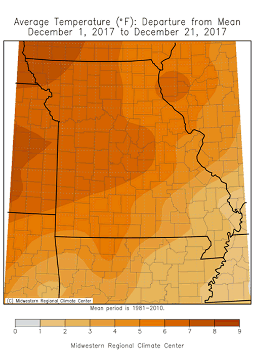 Average Temperature Departure from Mean December 1, 2017 to December 21, 2017