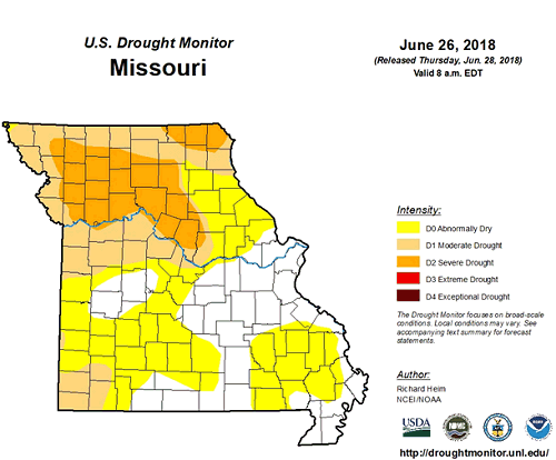 U.S. Drought Monitor - Missouri, June 26, 2018
