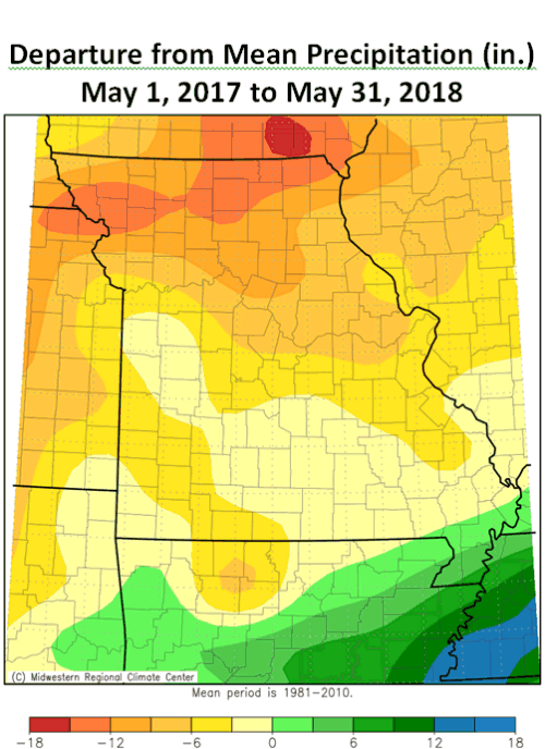 Departure from Mean Precipitation (in.) May 1, 2017 to May 31, 2018