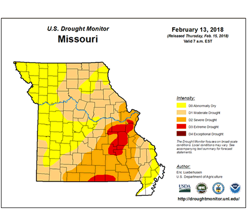 US Drought Monitor, Missouri, February 13, 2018