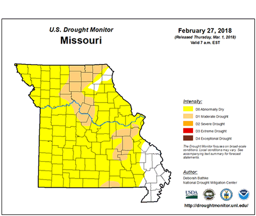 US Drought Monitor, Missouri, February 27, 2018