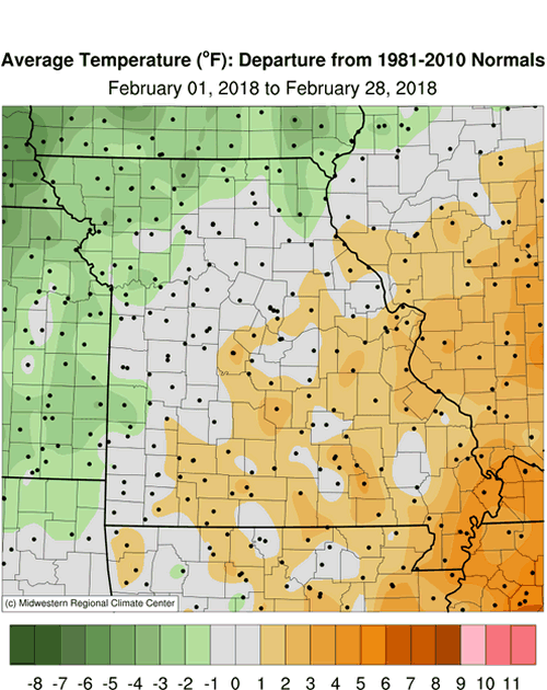 Average Temperature Map Departure, Missouri