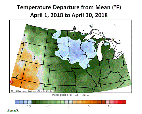 Temperature Departure from Mean (�F) April 1, 2018 to April 30, 2018 