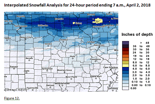 Interpolated Snowfall Analysis for 24-hour period ending 7 a.m., April 2, 2018