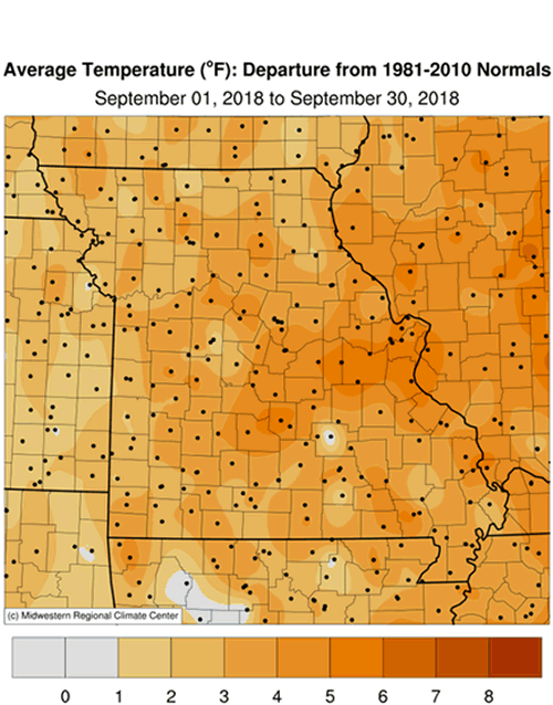 Missouri Average Temperature Departure September 2018