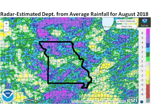 Radar Estimated Departure from Average Rainfall August 2018