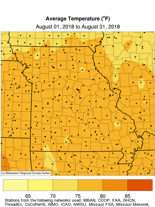 Average Temperature (°F)  August 01, 2018 to August 31, 2018