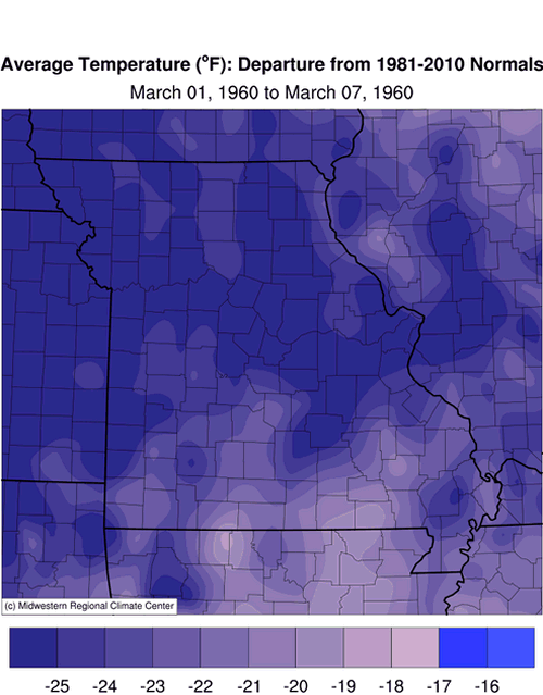 Average Temp Departure March 1 to March 7, 1960